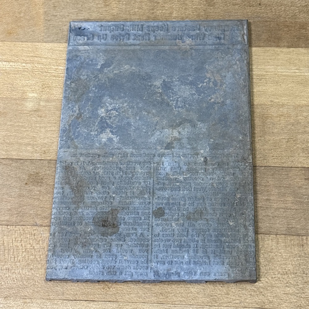Antique Letterpress Newspaper Printing Plate Metal Print Block Utica Kansas